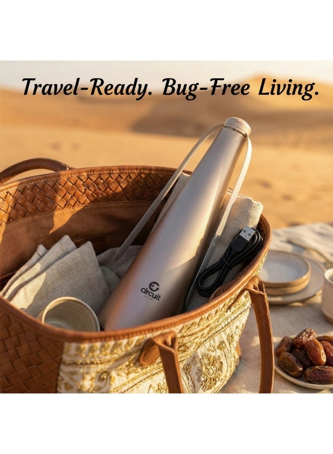 دائرة خضراء مروحة طرد الذباب للطاولات، مروحة كهربائية محمولة للمطاعم والفناء والتخييم والحديقة والأماكن المغلقة والمفتوحة والطعام لإبعاد الذباب والحشرات دون استخدام المواد الكيميائية (ذهبي) - Image 4